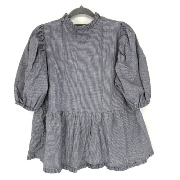 Harshman “Aiya” Blouse in a Navy Houndstooth with Ruffle Trim – NWT – Size Large - Picture 6 of 11